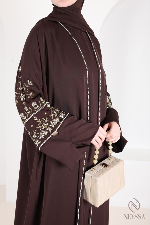 Luxurious pearl-embroidered abaya Dubaï, 4-piece combo