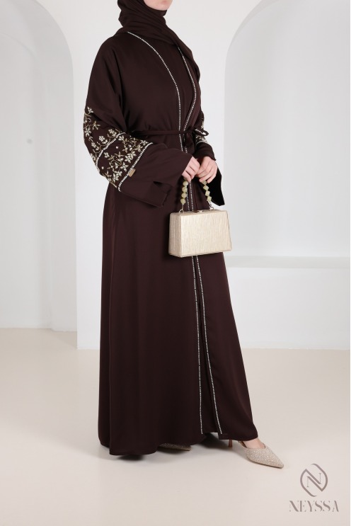 Luxurious pearl-embroidered abaya Dubaï, 4-piece combo