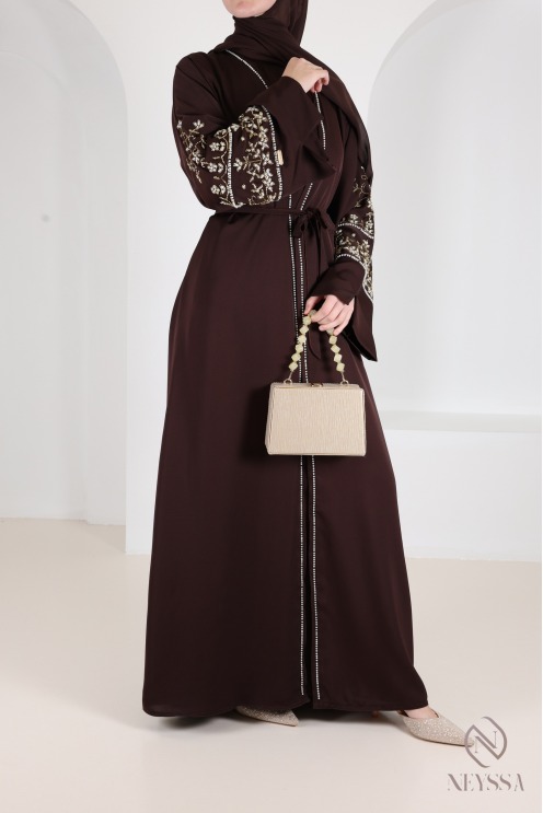 Luxurious pearl-embroidered abaya Dubaï, 4-piece combo