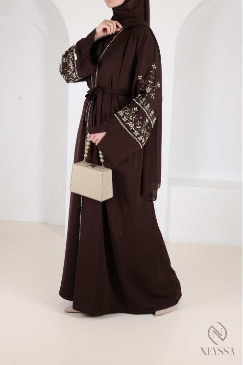 Luxurious pearl-embroidered abaya Dubaï, 4-piece combo