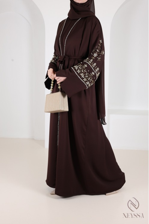Luxurious pearl-embroidered abaya Dubaï, 4-piece combo