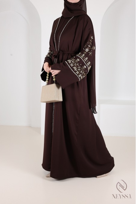 Luxurious pearl-embroidered abaya Dubaï, 4-piece combo