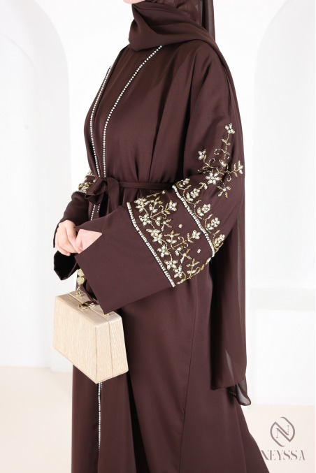 Luxurious pearl-embroidered abaya Dubaï, 4-piece combo