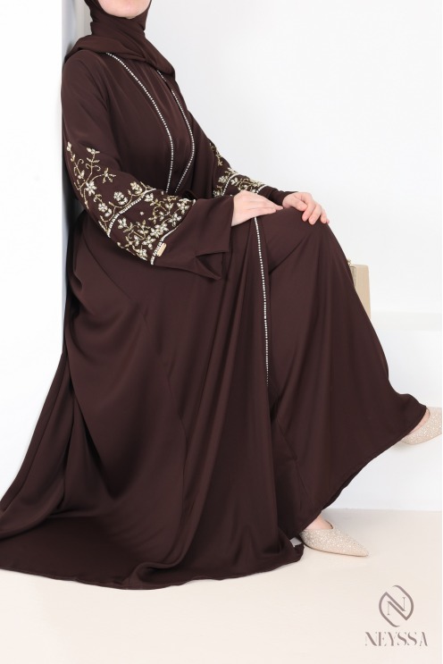 Luxurious pearl-embroidered abaya Dubaï, 4-piece combo