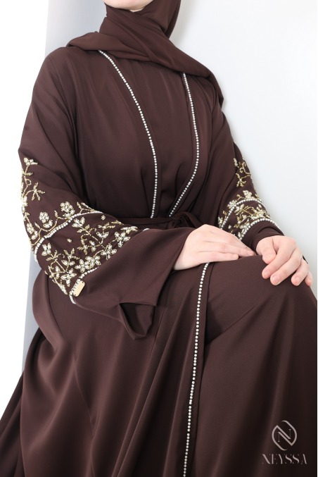 Luxurious pearl-embroidered abaya Dubaï, 4-piece combo