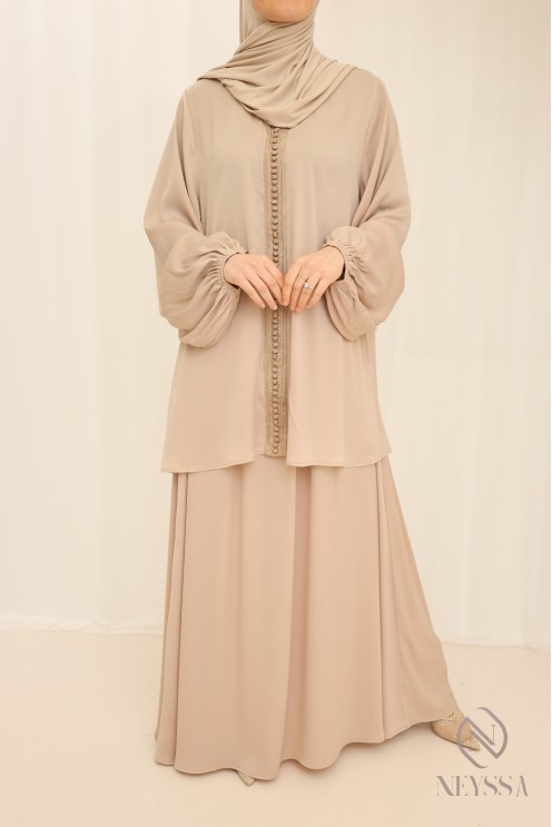 Long tunic with beige skirt, for veiled women for Eid