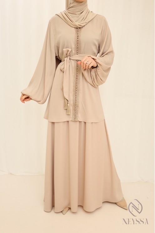 Long tunic with beige skirt, for veiled women for Eid