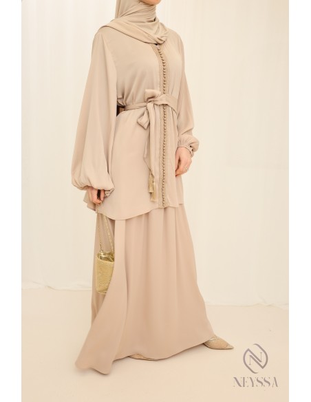 Long tunic with beige skirt, for veiled women for Eid
