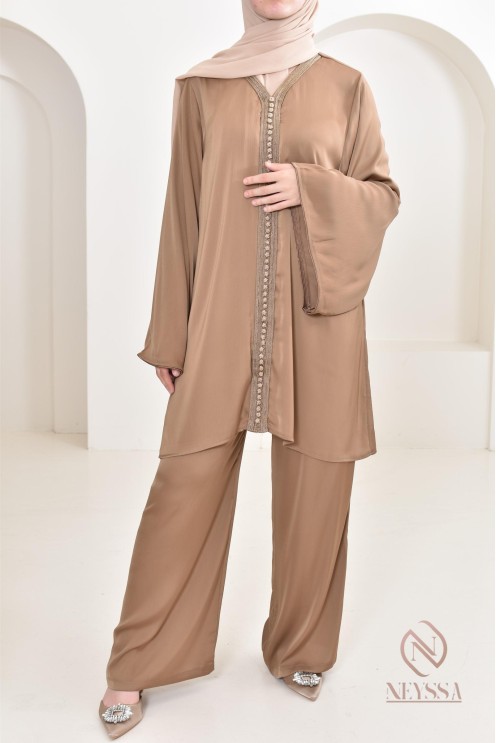 Kaftan-Tunika-Set mit weitem Palazzo, Idee Outfit Eid 2024