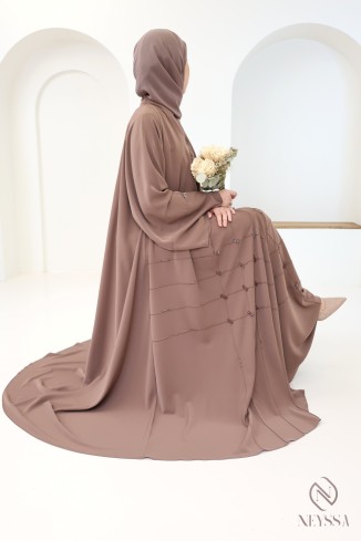 Chocolate Dubai kimono abaya with beading and flared cut for hijabis