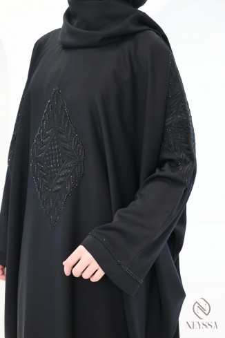 Abaya Dubai mit Schmetterlingsstickerei und schwarzen Strasssteinen 2