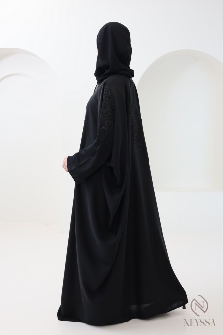 Abaya Dubai mit Schmetterlingsstickerei und schwarzen Strasssteinen