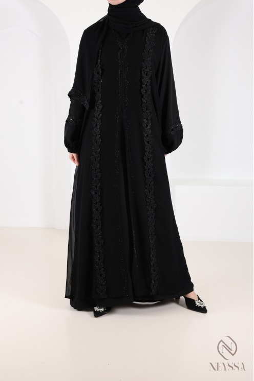Abaya Dubai mit Stickerei und Strasssteinen, Outfit-Idee für Eid