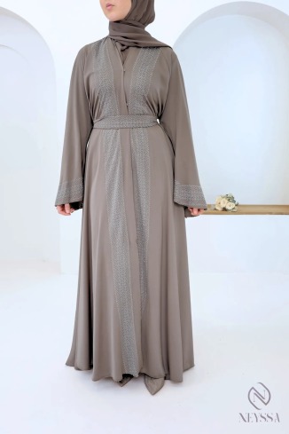 Abaya Kimono Dubai Altrosa Seidenstoff für Eid Hijabi-Frauen