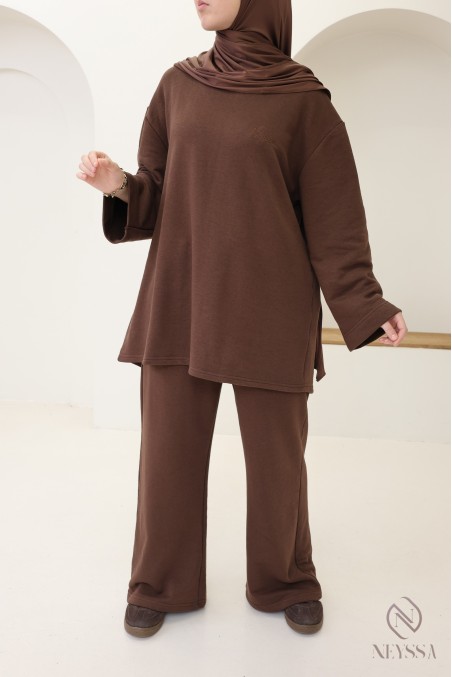 Ensemble 2 pièces pantalon + t-shirt manches longues femme hijabi