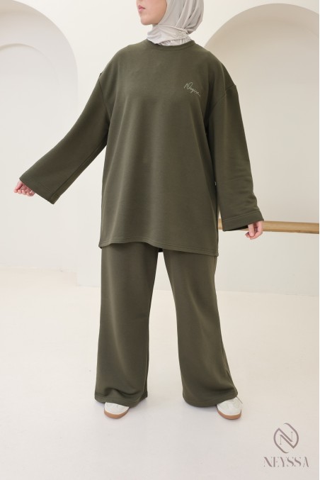 Cotton loose-fitting pants set with oversized long-sleeved T-shirt