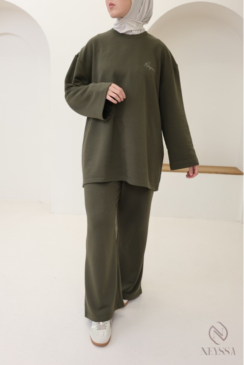 Ensemble en coton pantalon ample avec t-shirt long oversize