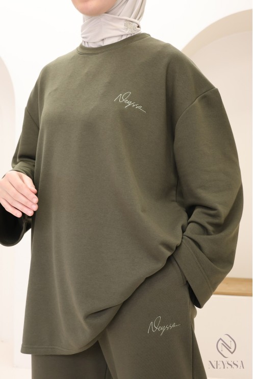 Cotton loose-fitting pants set with oversized long-sleeved T-shirt