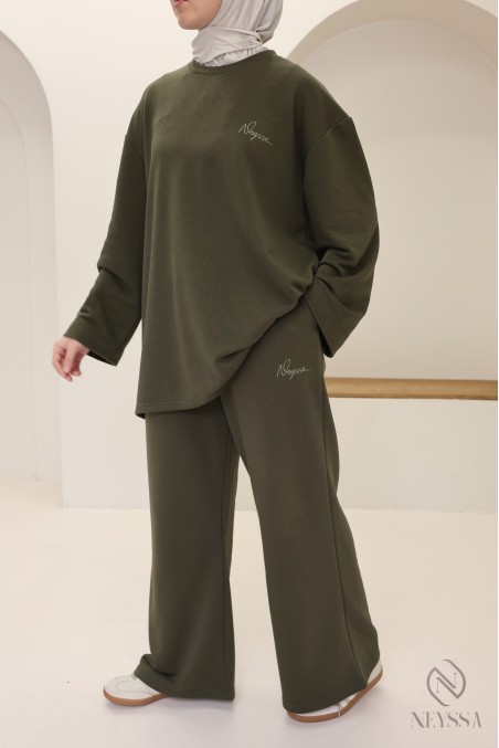Cotton loose-fitting pants set with oversized long-sleeved T-shirt