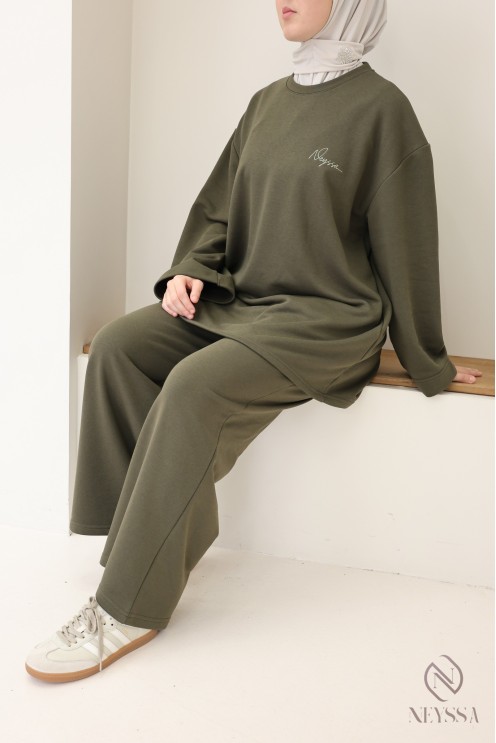 Ensemble en coton pantalon ample avec t-shirt long oversize