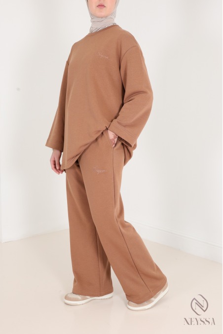 Ensemble 2 pièces pantalon + t-shirt manches longues femme hijabi