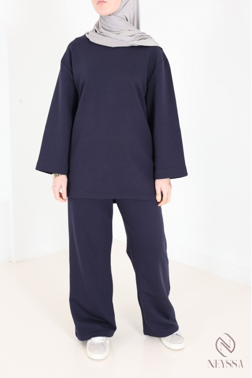 Cotton loose-fitting pants set with oversized long-sleeved T-shirt