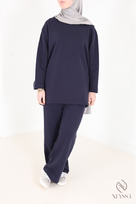 Cotton loose-fitting pants set with oversized long-sleeved T-shirt