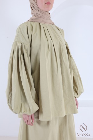 Set aus langem Rock und Bluse mit Puffärmeln aus Baumwolle für Damen 2