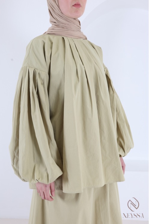 Set aus langem Rock und Bluse mit Puffärmeln aus Baumwolle für Damen