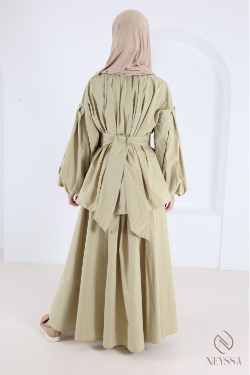 Women's Long Skirt and Puff-Sleeve Blouse Set