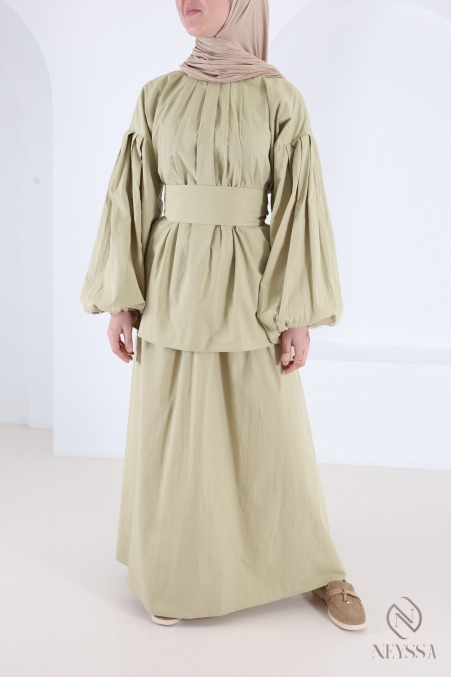 Set aus langem Rock und Bluse mit Puffärmeln aus Baumwolle für Damen