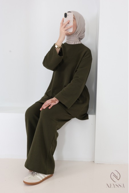 Ensemble en coton pantalon ample avec t-shirt long oversize