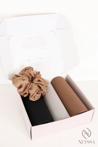 Geschenkbox mit 3 hochwertigen Jersey-Hijabs mit Wellenrand, Eid