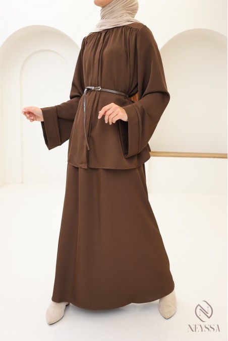 Ensemble jupe longue tissu léger satinée  femme voilée tendance