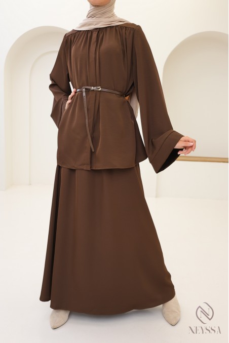 Ensemble femme Neyssa modest fashion marron + ceinture