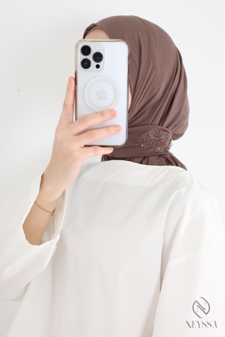 Hijab cagoule en jersey premium à boutons avec perlages femme
