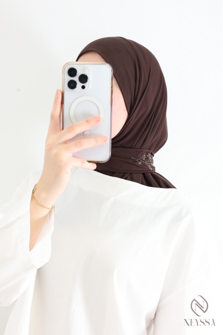 Hijab cagoule en jersey premium à boutons avec perlages femme