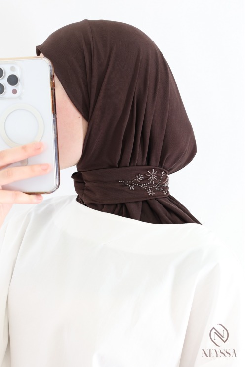 Hijab cagoule en jersey premium à boutons avec perlages femme