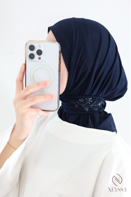Hijab cagoule en jersey premium à boutons avec perlages femme