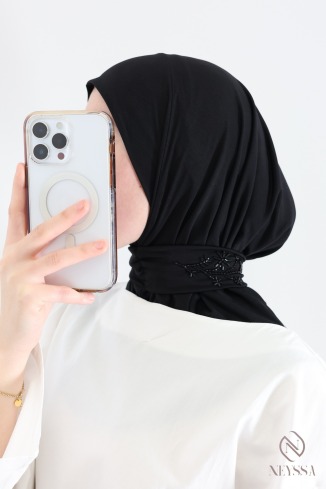 Premium Jersey Hooded Hijab with Buttons and Beading for Women 2