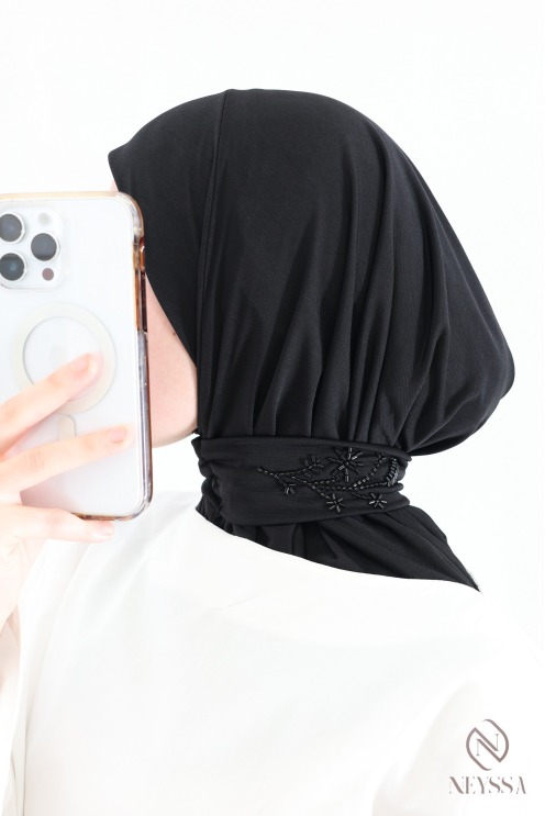 Hijab cagoule en jersey premium à boutons avec perlages femme