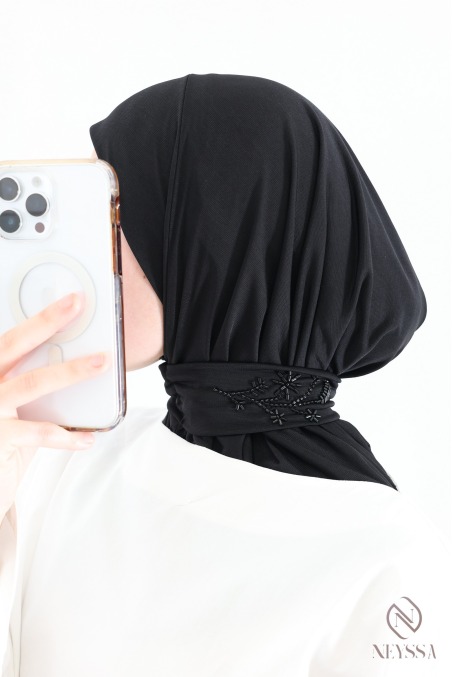 Hijab cagoule en jersey premium à boutons avec perlages femme