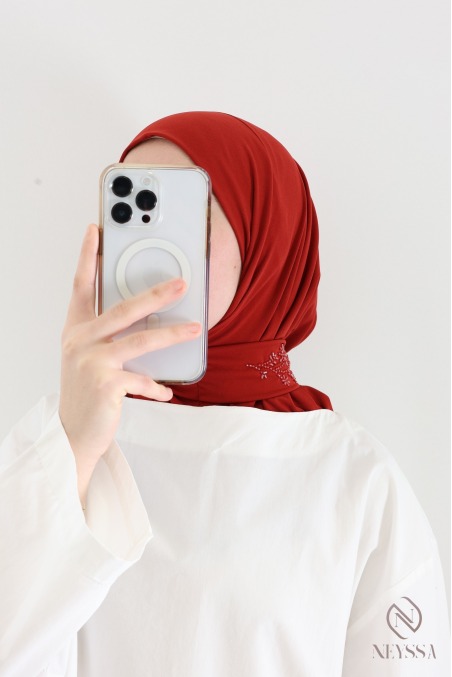Hijab cagoule en jersey premium à boutons avec perlages femme