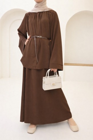 Ensemble jupe longue tissu léger satinée  femme voilée tendance