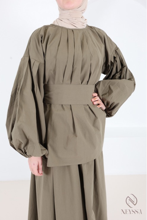 Set aus langem Rock und Bluse mit Puffärmeln aus Baumwolle für Damen