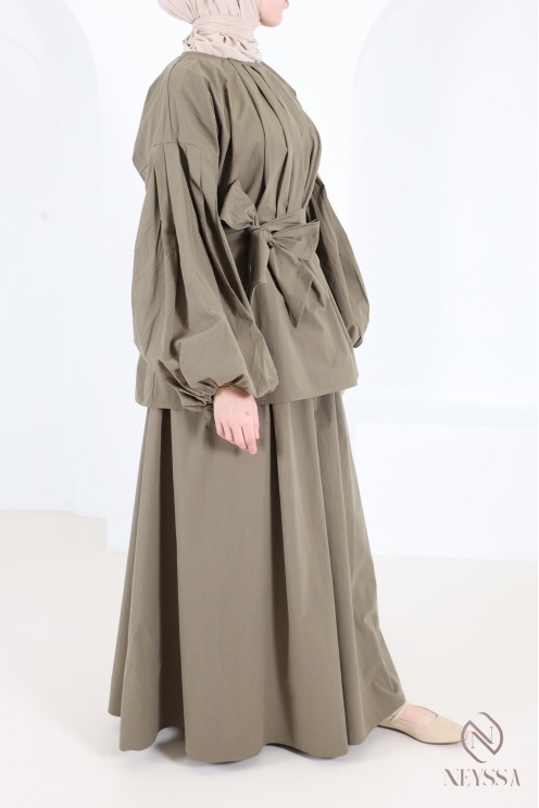 Ensemble jupe longue + blouse manches bouffantes en coton femme