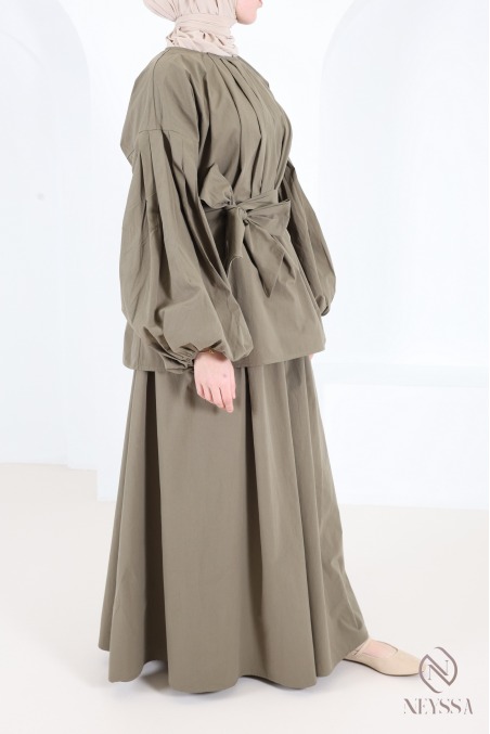 Ensemble jupe longue + blouse manches bouffantes en coton femme