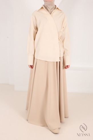 High-waisted, elasticated long skirt in crepe fabric, flared pockets 2