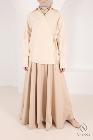 Modern, flowing wrap-style long-sleeve cotton shirt for women 2