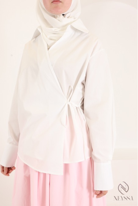 Chemise manches longues cache cœur fluide moderne coton femme